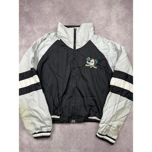 VTG 90s Locker Line‎ Mighty Ducks NHL Jacket Windbreaker Colorblock Logo Adult L